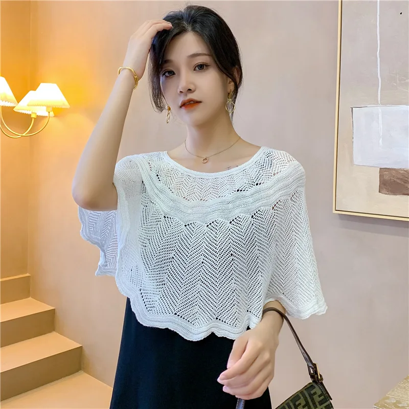 Women'S Fashion Poncho - Сплошной цвет, ажурное пончо, вязаный хлопковый