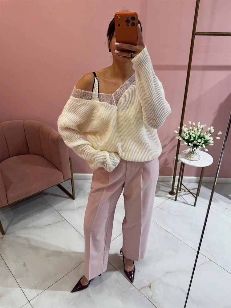 Асимметричный свитер с кружевн – обзор и цена Ribbed Knit Sweater