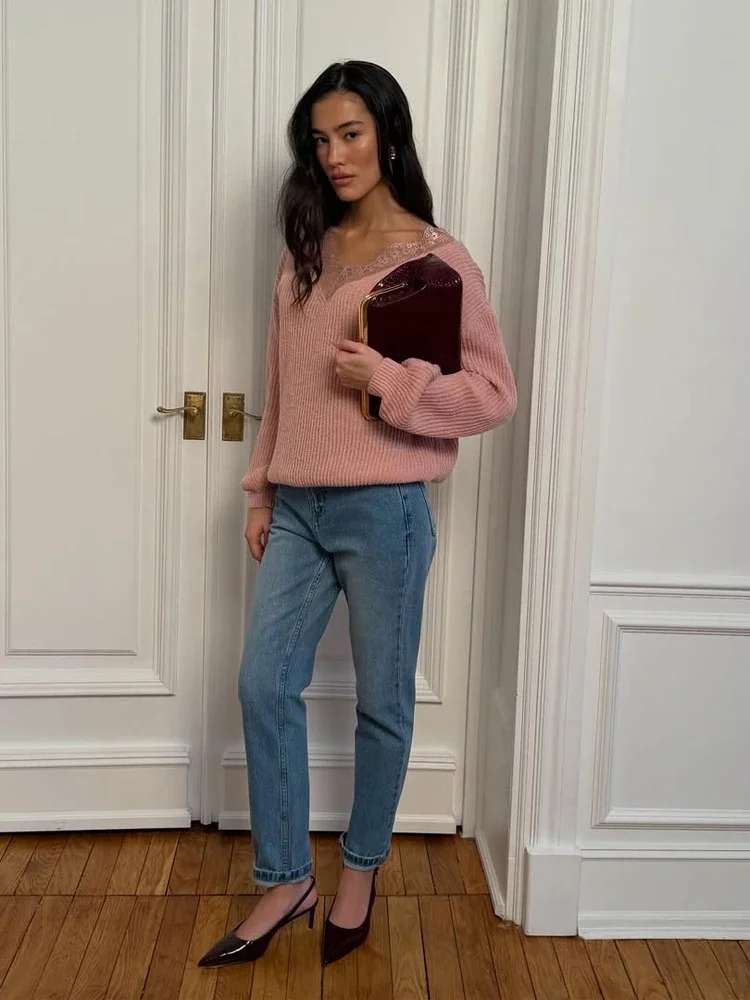 Асимметричный свитер с кружевн – обзор и цена Ribbed Knit Sweater