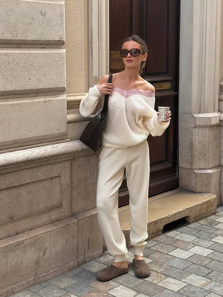 Асимметричный свитер с кружевн – обзор и цена Ribbed Knit Sweater