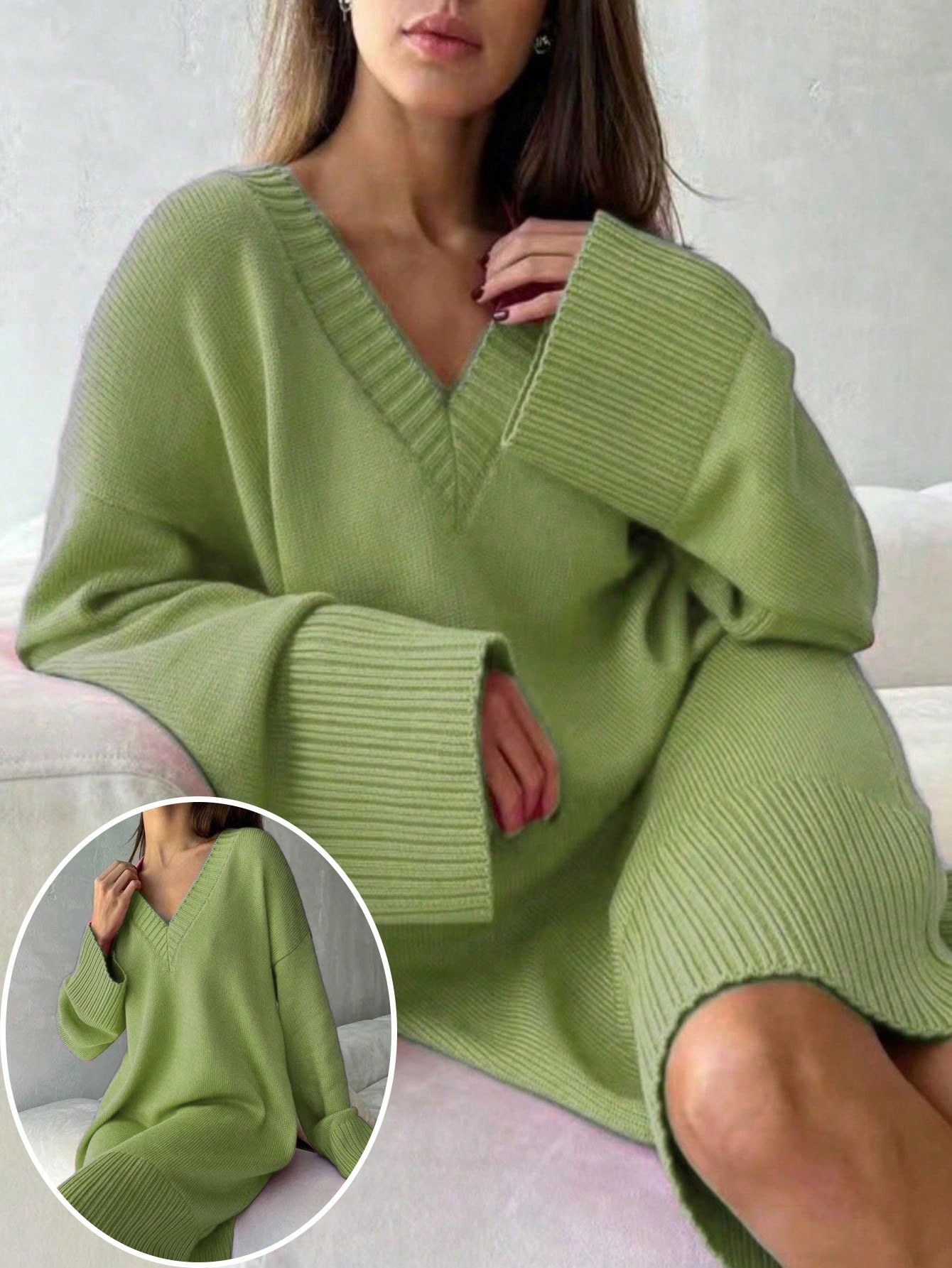 Женское платье-свитер больших  – обзор и цена Ribbed Knit Sweater